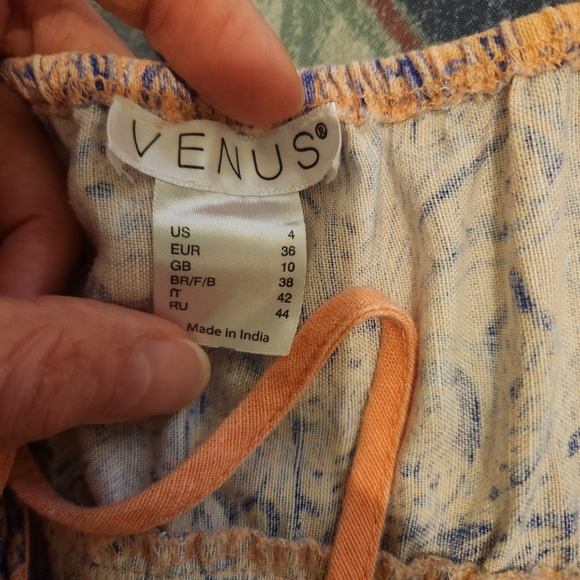 Venus Maxi Dress Paisley Ombre Coral Blue Linen Boho SZ 4 Summer - Picture 5 of 6